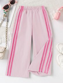 Young Girl Casual Colorblock Striped Loose Pants Back-To-School Autumn - Pink - View 4