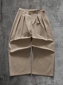 AXEPEAK Men's Casual Versatile Solid Color Shirt And Pants Set - Khaki - View 7