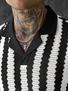 SLATEMANN 男士夏季休閒條紋短袖 Polo 衫 - 黑與白 - 查看 4