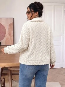 Lounesse Plus Size Women's Casual Simple Fluffy Long Sleeve Jacket,Winter Clothes Fall Autumn Fall/Winter - Beige - View 2