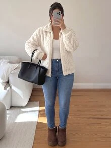Lounesse Plus Size Women's Casual Simple Fluffy Long Sleeve Jacket,Winter Clothes Fall Autumn Fall/Winter - Beige - View 4