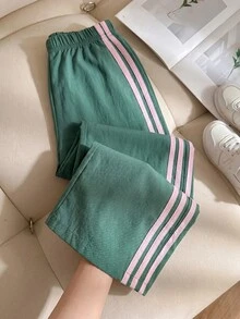 Genkimix Kids Young Girl Casual Versatile Colorblock Striped Pants Autumn Fall - Green - View 2