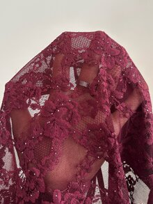 Aloruh Purple Lace Shiny Effect Sexy Backless Bodysuit For Date Summer Beach Outfits For Woman Beach Vacation Boho Tropical Burgundy Lace Bodysuit With Subtle Sequin Shimmer - Purple - View 5