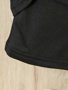SHEIN Baby Boys Casual Minimalist Short Sleeve Hooded Cartoon Graphic Shorts Set, Suitable For Spring And Summer - Black - View 4