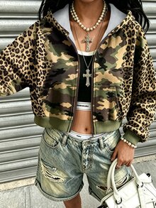 Lalippa Women's Leopard Print Patchwork Camouflage Print Sweatshirt - Multicolor - View 4