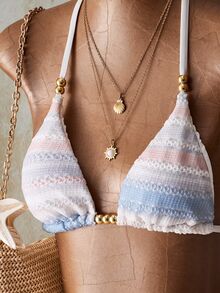SHEIN ICON Women's Summer Beach Striped Halter Tie Sexy Bikini Set - Multicolor - View 9