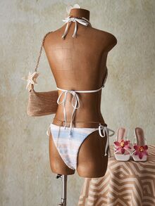 SHEIN ICON Women's Summer Beach Striped Halter Tie Sexy Bikini Set - Multicolor - View 2