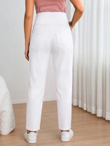 SHEIN Maternity White Minimalist Baggy Casual Denim Jeans Photoshoot Maternity Shoot Winter Going Out Formal - White - View 2