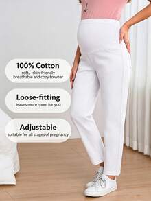 SHEIN Maternity White Minimalist Baggy Casual Denim Jeans Photoshoot Maternity Shoot Winter Going Out Formal - White - View 8