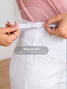 SHEIN Maternity White Minimalist Baggy Casual Denim Jeans Photoshoot Maternity Shoot Winter Going Out Formal - White - View 5