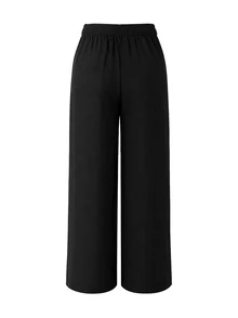SHEIN Maternity Pants Elegant Funny Soft Form Front Fabric Covered Button Design Pockets Back Waist Shirred Black Straight Leg Long Autumn Photoshoot Fall - Black - View 2