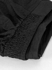 SHEIN Maternity Pants Elegant Funny Soft Form Front Fabric Covered Button Design Pockets Back Waist Shirred Black Straight Leg Long Autumn Photoshoot Fall - Black - View 6