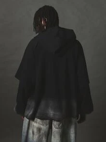SUMWON Áo hoodie oversize vai trễ, họa tiết dập nổi cùng tông mặt trước, gấu áo wash, mũ oversize, món đồ thiết yếu cho mùa thu đông - màu đen - Xem 4