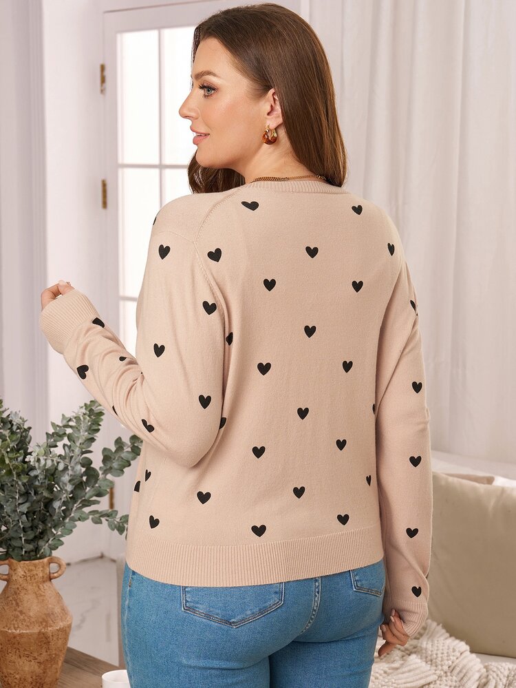 Rosumi Plus Heart Pattern Button Front Cardigan  Fall Clothes For Women Winter Clothes For Women  Comfortable Home-Style Heart-Patterned Cardigan/Knitwear - Multicolor - View 8