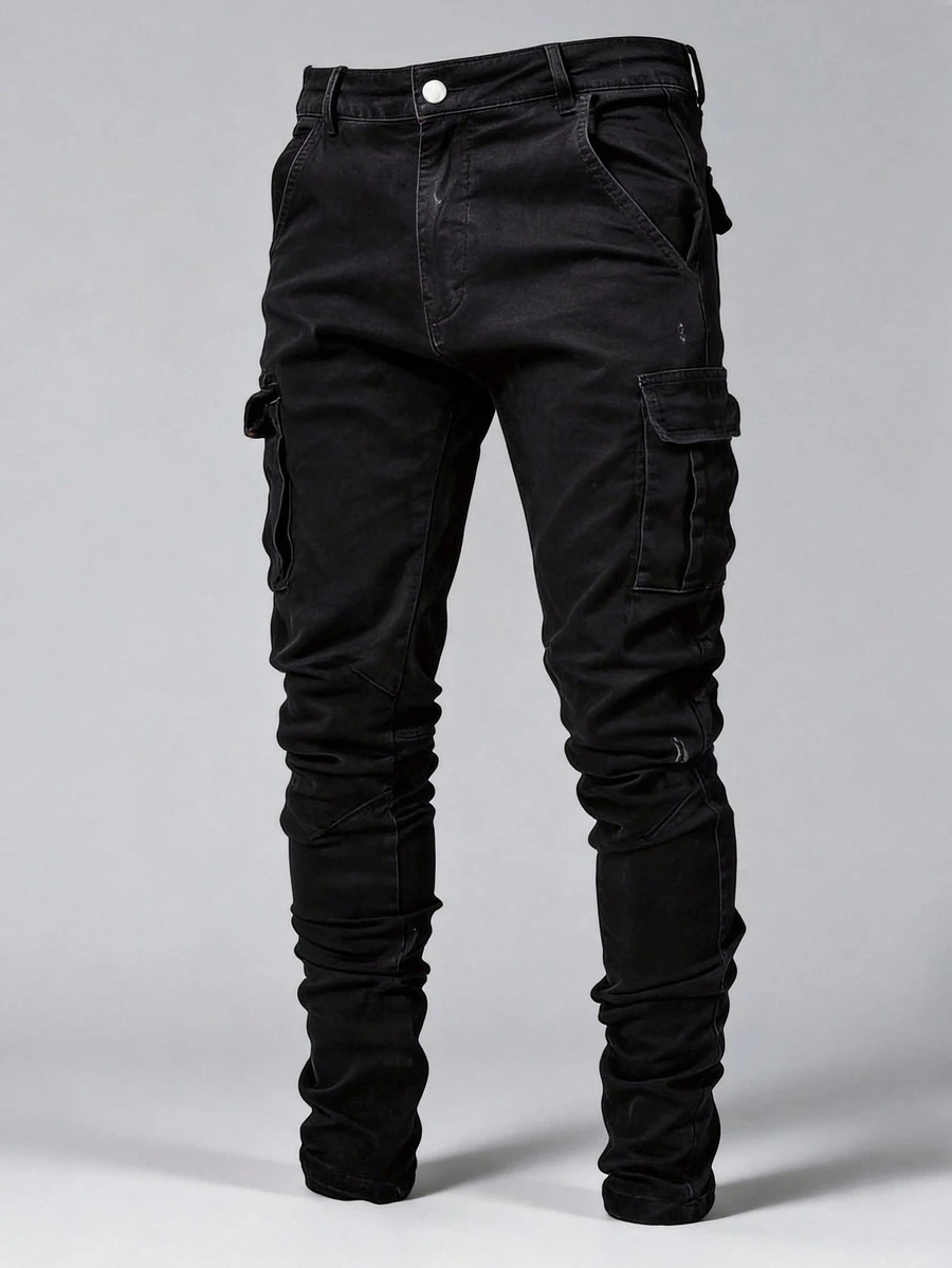 ROMWE MEN Men's Plus Size Casual Versatile Everyday Travel Workwear Denim Jeans With Pockets And Buttons - Black - View 1