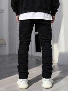 ROMWE MEN Men's Plus Size Casual Versatile Everyday Travel Workwear Denim Jeans With Pockets And Buttons - Black - View 3