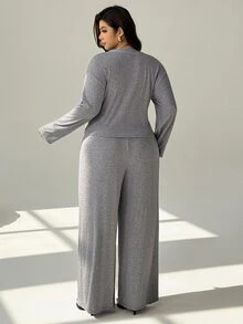 Auralis Setelan 2 Potong Atasan dan Celana Panjang Kasual Tradisional Lembut Bentuk Lembut Musim Gugur Ukuran Besar untuk Wanita, Warna Abu-abu, Cocok untuk Ulang Tahun, Acara Formal, Makan Siang, dan Musim Gugur/Dingin - Dark Grey - View 4