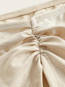 SHEIN X KeniaOs SHEIN ICON 褶饰前开衩大腿亮片半身裙 - 米色 - 查看 9
