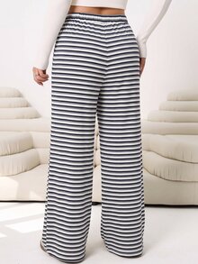 Solflare Plus Size Women's Waist Tie White Loose Long Pants Formal Vacation Summer Casual Sailor - Multicolor - View 3