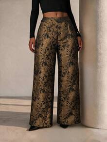 Xyvia Elegant Commuter Professional Brown Jacquard Women's Long Pants - Brown - View 8