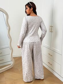 SHEIN EZwear 大尺碼豹紋上衣與長褲兩件套 秋季 - 彩色 - 查看 3