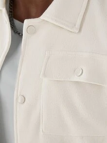 Manfinity CasualCool Men's Beige Turn-Down Collar Workwear Jacket, Autumn/Winter, Dual Pocket Snap Button Design, Casual Short Jacket - Beige - View 4