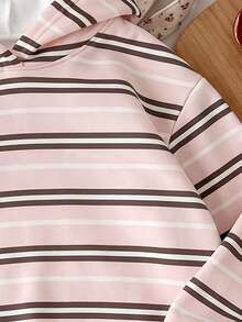 Tween Girls Casual Minimalist Tween Girl Fashion Pink Loose Thick Sweatshirt, Suitable For Autumn/Winter Daily, Street, Sports, Style - Multicolor - View 4