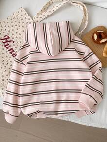 Tween Girls Casual Minimalist Tween Girl Fashion Pink Loose Thick Sweatshirt, Suitable For Autumn/Winter Daily, Street, Sports, Style - Multicolor - View 2