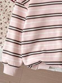 Tween Girls Casual Minimalist Tween Girl Fashion Pink Loose Thick Sweatshirt, Suitable For Autumn/Winter Daily, Street, Sports, Style - Multicolor - View 3