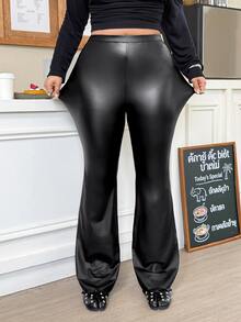 Muchica Women's Plus Size Casual Sexy Business Casual Black Flare Pants Fall Halloween Party Club Night - Black - View 2