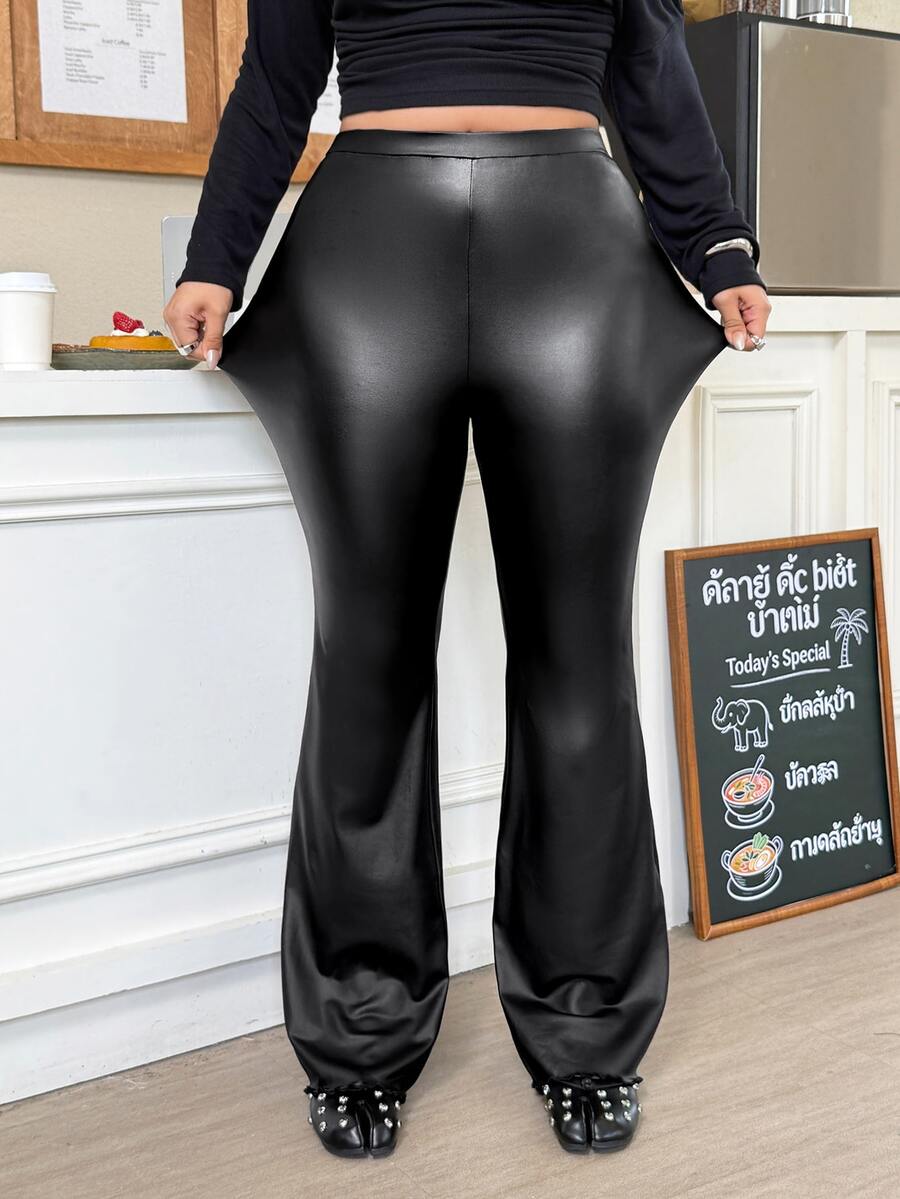 Muchica Women's Plus Size Casual Sexy Business Casual Black Flare Pants Fall Halloween Party Club Night