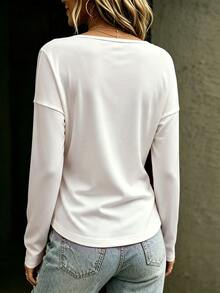 Balvessa Women's Draped Collar Long Sleeve Casual Relaxed Fit T-Shirt Autumn - White - View 2