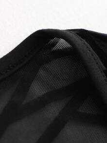 LUMIGAL Kaos Wanita Seksi Kasual Elastis Leher Bulat Motif Patchwork Lengan Panjang Transparan, Musim Semi dan Gugur - Hitam - View 6