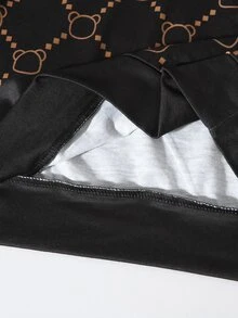 SHEIN 2件組兒童青少年男孩休閒極簡時尚經典酷Logo圖案印花全覆蓋拼接圖案印花寬鬆運動休閒極簡寬鬆長袖連帽衛衣與運動長褲套裝，適合秋冬 - 黑色 - 查看 6