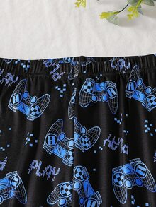 青少年男孩黑色底色简约蓝印花长袖舒适家居服套装 - 黑色 - 查看 5