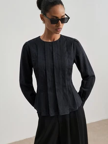 ATUI Studio Women's Autumn Fashion Versatile Solid Color Blouse - Black - View 5