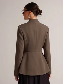SHEIN BAE 時尚優雅通勤青蛙鈕扣西裝外套 - 咖啡棕 - 查看 2
