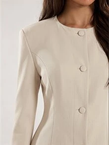 SHEIN BAE Bộ 2 món áo blazer vai đứng và quần cho nữ - Màu be - Xem 8