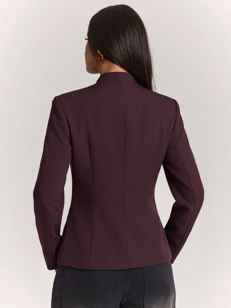 SHEIN BAE Women's Solid Color Casual Versatile Commute Travel Blazer Jacket - Maroon - View 2