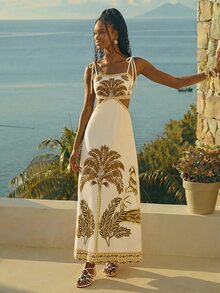 CAJUNI Chic Vacation Retro Resort Long Dress. - Light Yellow - View 3