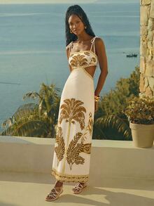 CAJUNI Chic Vacation Retro Resort Long Dress. - Light Yellow - View 6