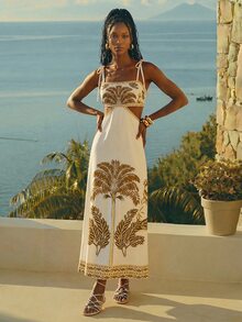 CAJUNI Chic Vacation Retro Resort Long Dress. - Light Yellow - View 4