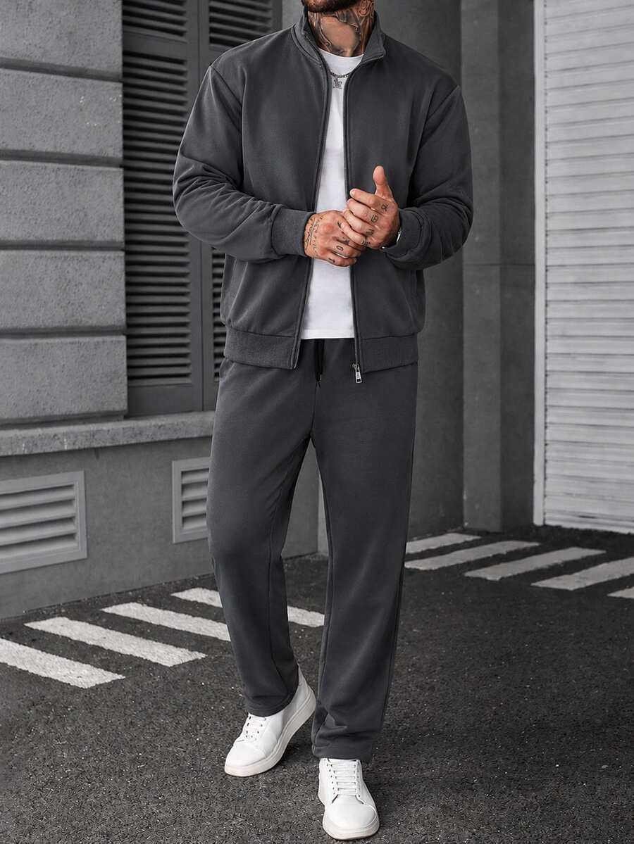 Manfinity CasualCool Men's Autumn Casual Jacket And Pants Set - Dark Grey - View 1