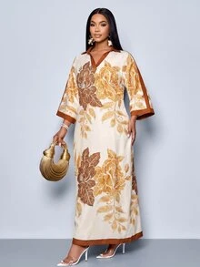 SOLERSUN 女款端莊優雅休閒保守連身裙 花卉圖案 秋冬晚餐早午餐茶會米色波點 - 杏色 - 查看 7