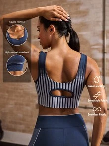 Powerista Women's Patchwork Casual Daily Racerback Sports Bra Ports Bra Running Yoga Studio Tennis Gym Indoor Outdoor Active Daily - Navy Blue - View 3