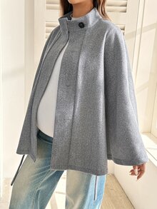 SHEIN Maternity Waist Tie Batwing Sleeve Elegant Regular Fit Jacket Fall - Grey - View 6