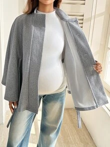 SHEIN Maternity Waist Tie Batwing Sleeve Elegant Regular Fit Jacket Fall - Grey - View 3