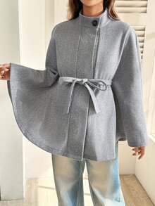 SHEIN Maternity Waist Tie Batwing Sleeve Elegant Regular Fit Jacket Fall - Grey - View 5