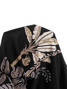 SHEIN LUNE Regular Plus Size Deep V-Neck Tropical Plant Print Summer Sling Beach Dress Boho Vacation Style - Multicolor - View 6