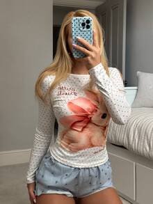 CovetEZ ملابس علوية طويلة الأكمام بنقاط بولكا أرنب لطيفة مع نمط أرنب جذاب وزخرفة ياقة مكشكشة. مناسبة للخريف، التنقل اليومي، التجمعات، الخريف/الشتاء/الربيع/الصيف، عيد الميلاد، رأس السنة، ، الحفلات، التنقل، عيد الحب، الأناقة، العطلات، Y2K، حفل التخرج والمناسبات الأخرى - كاكي - مشاهدة 4